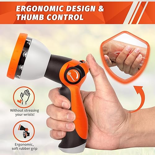 Miniatura 6 de AUTOMAN Boquilla de manguera de jardín, 10 patrones de pulverización ajustables, rociador de manguera de control de flujo de pulgar, boquilla de