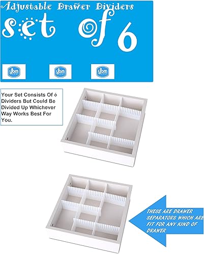 YBM HOME Organizador de cajones ajustables de 6 piezas, divisores de cajones para calcetines, ropa interior, utensilios de cocina, maquillaje de