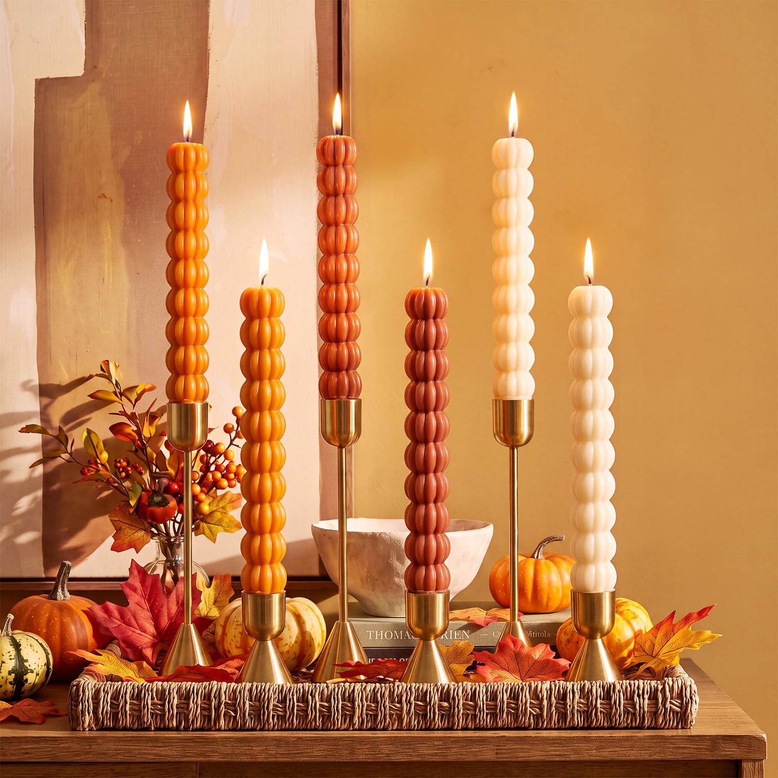 6 Pcs Fall Candles Thanksgiving Candlesticks Pumpkin Taper Smokeless 7.16''