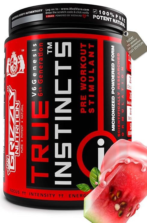 Grizzly Nutrition True Instincts Pre Workout V6 Genesis 6th Generation 300gram Upto 60 Servings Citrulline Beta Alanine Theanine 13 Performance Boosters Watermelon Tequila Flavour Amazon In Health Personal Care