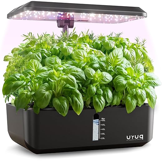 Hydroponics Growing System Indoor Garden: URUQ 12 Pods Indoor Gardening System with LED Grow Light Height Adjustable Plants Germination Kit Quiet Smart Pump - Hydroponic Planter Fresh Harvest Black