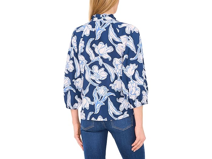 Ruffle Neck Raglan Seam Split Neck Blouse - Image 2