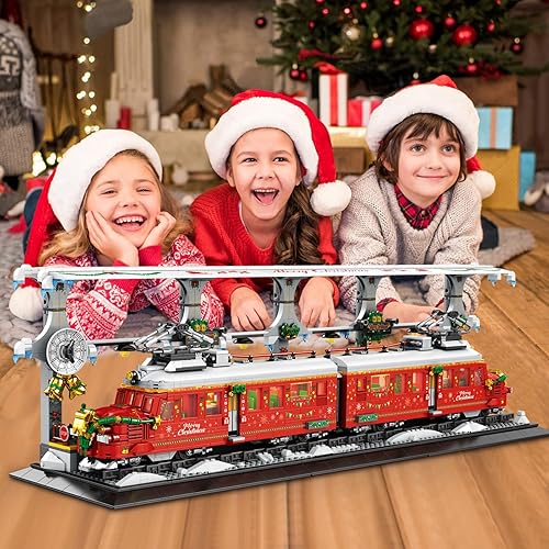 Miniatura 3 de ZYLEGEN Kit de construcción de tren de Navidad con pista de tren, juego de tren de Navidad con muñeco de nieve, relleno de calcetines para niños,
