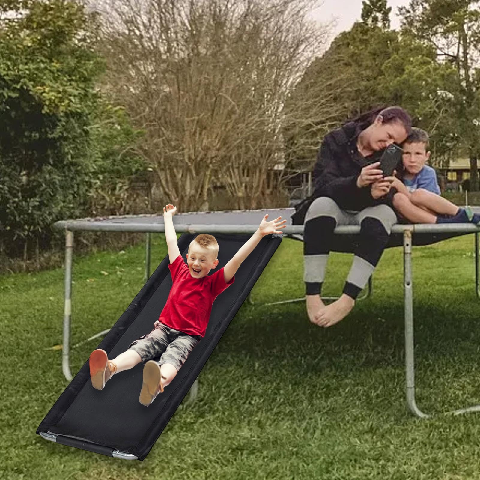 Tobogán de cama elástica | Escalera de trampolín fácil de montar | Tobogán de cama elástica con tela resistente al desgarro | Accesorios para escaleras elásticas