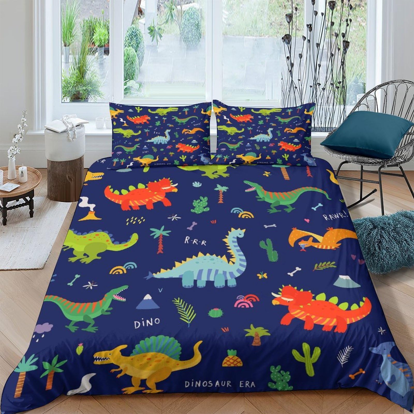 Ctjqhvkz Style-2 3D Printed Dinosaur Cartoon Fitted Sheet Microfiber Soft Mattress Cover For Kids Teens Bedroom Decor Anti-Slip Washable Single（135X200cm）
