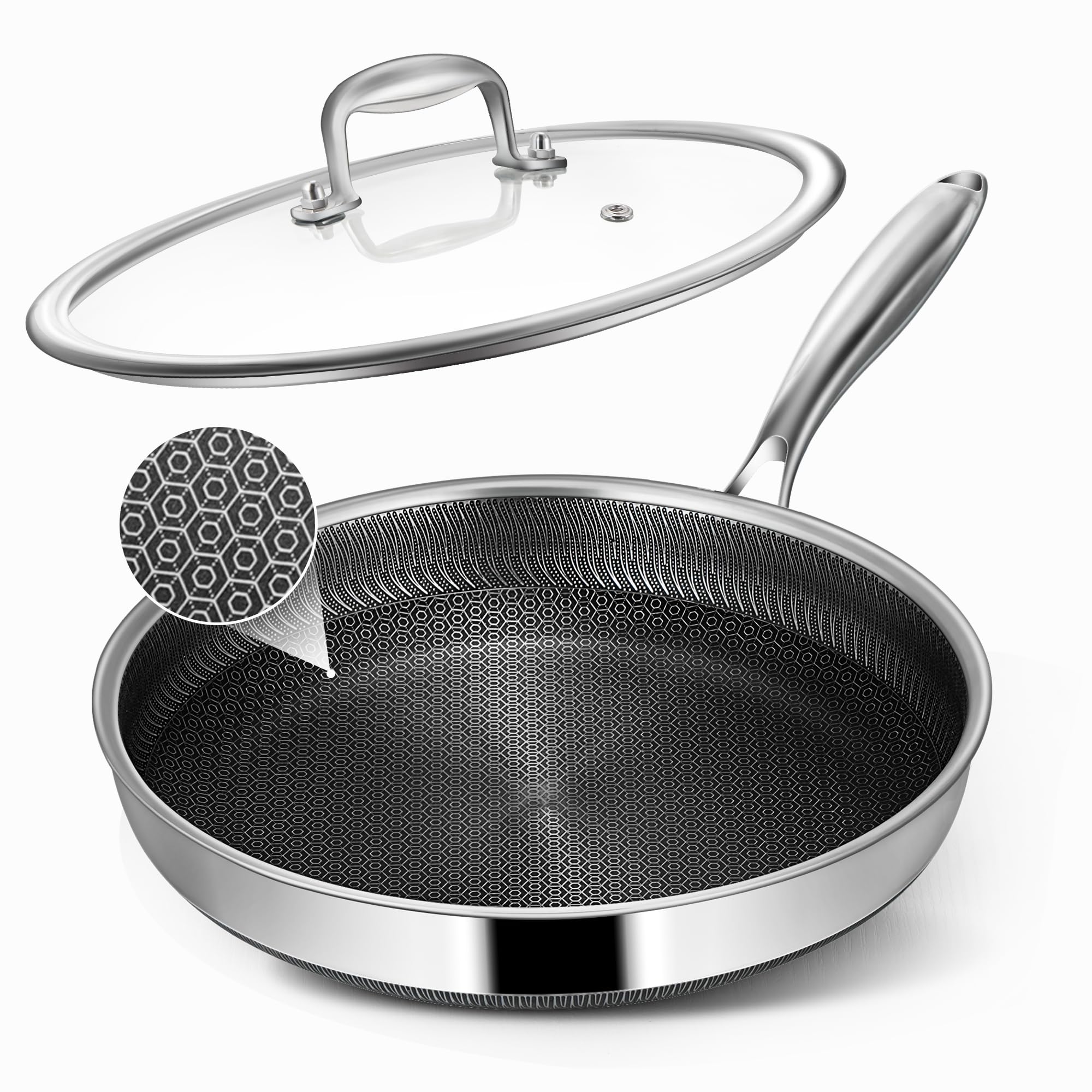 Vocvee 10-Inch Frying Pan - Stainless Steel with Lid -1