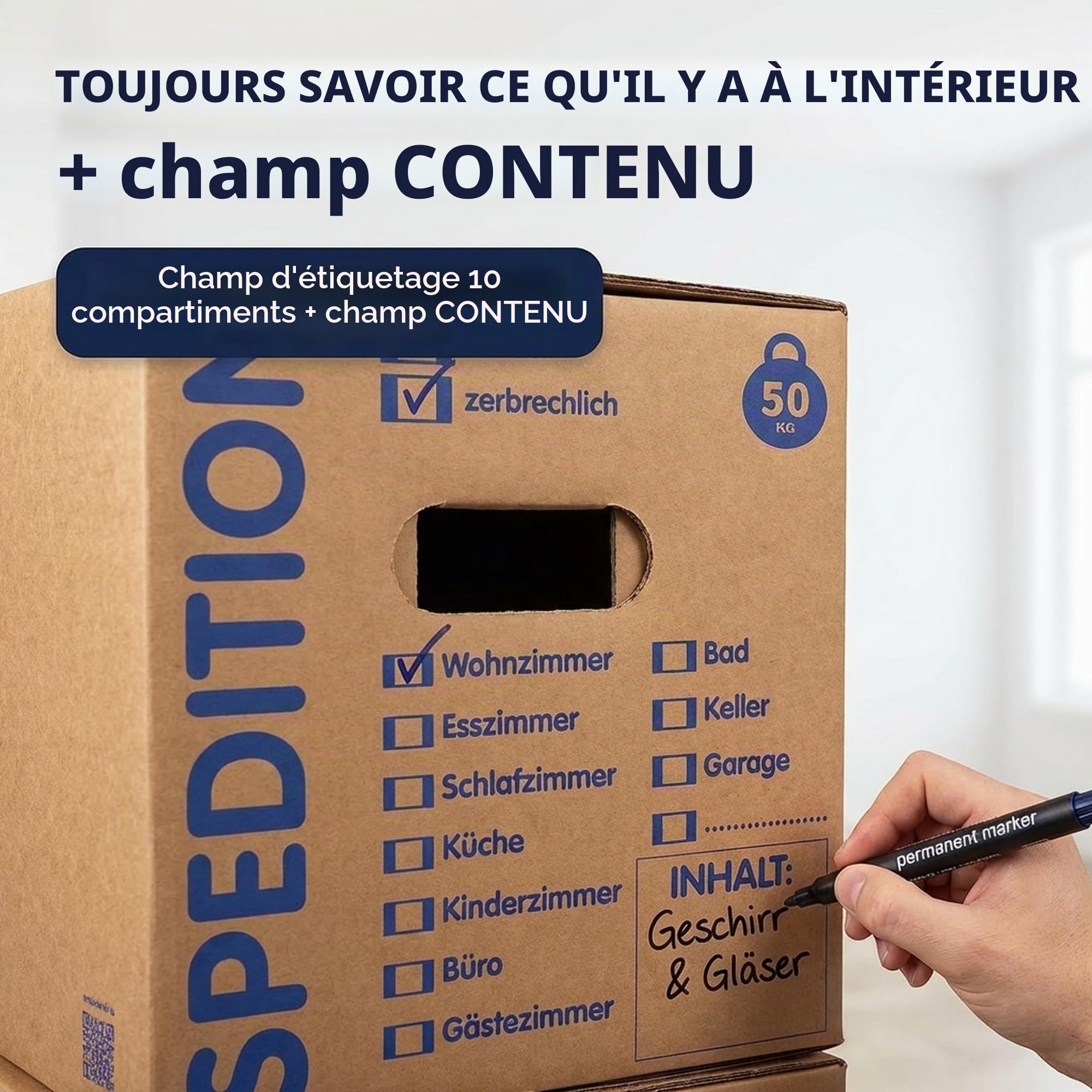Cartons de déménagement KK Verpackungen d'une capacité de charge de 50 kg | 10 cartons de déménagement réutilisables à 2 plis de qualité d'expédition extra-stable