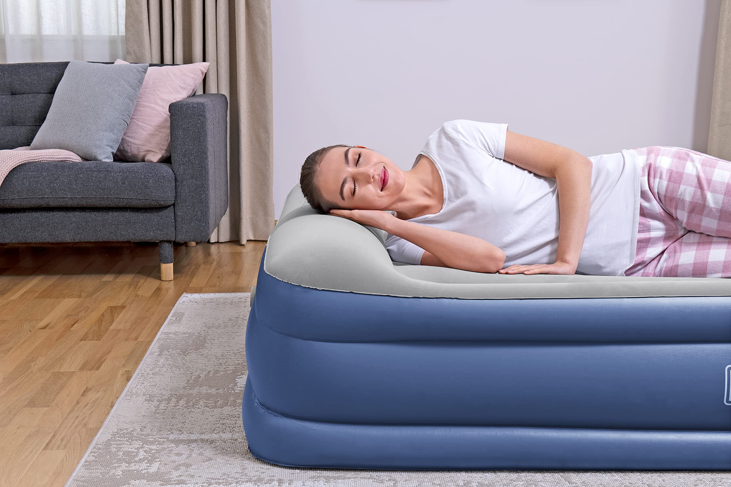 Bestway 67630 Airbed Tritech Essential 3 Camere Bicolor Azzurro/Grigio Matrimoniale Floccato, Cm. 203X152X46