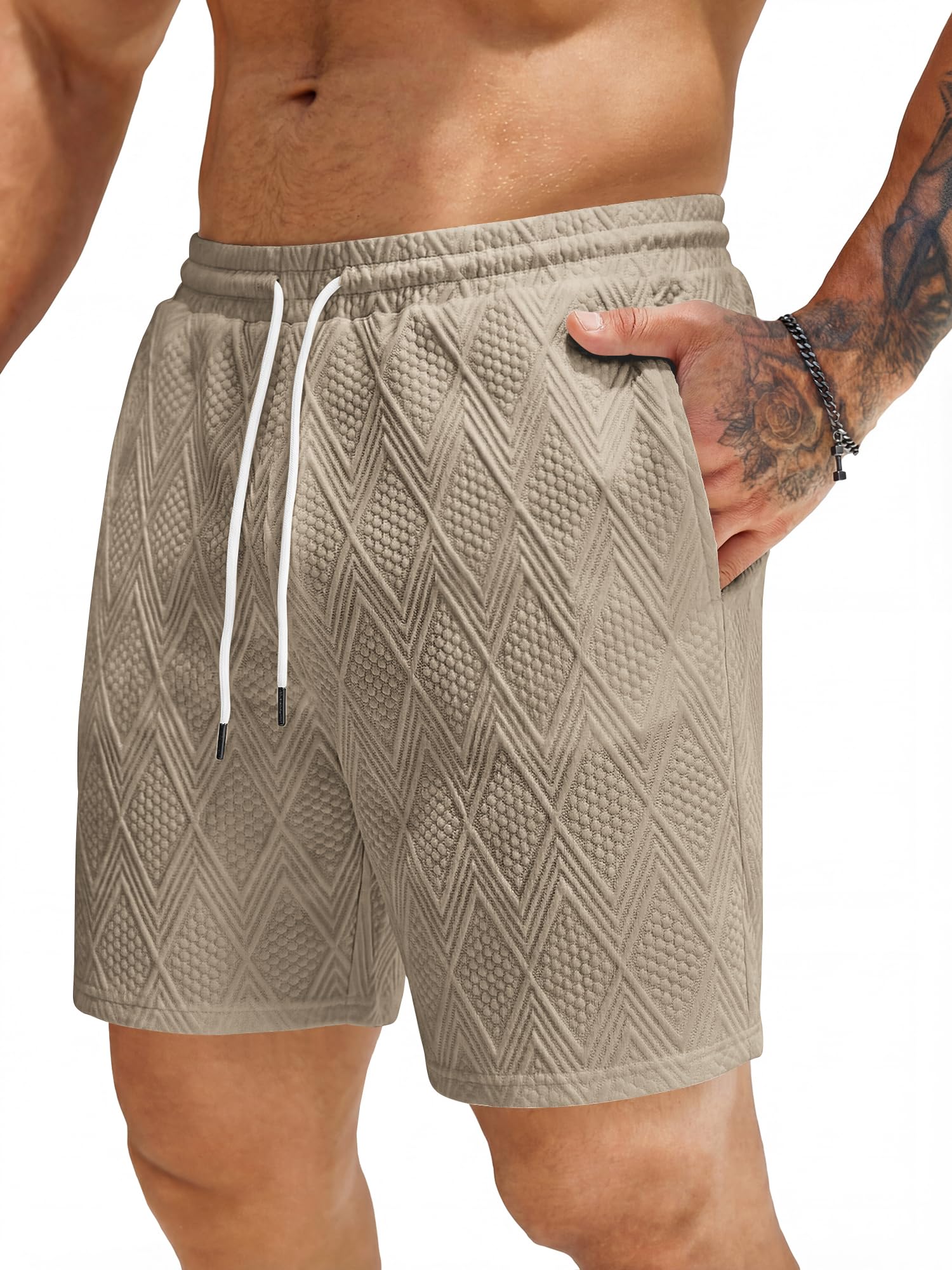 JMIERR Textur Shorts Herren Kurze Hosen Sommer 2026 Casual Freizeitshorts Leicht Atmungsaktiv Elastische Taille mit Taschen