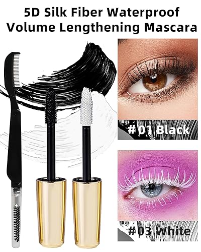 Miniatura 2 de Máscara impermeable negra y blanca para pestañas, extensión de pestañas de fibra de seda 5D, máscara de tubo de color con cepillo de pestañas,