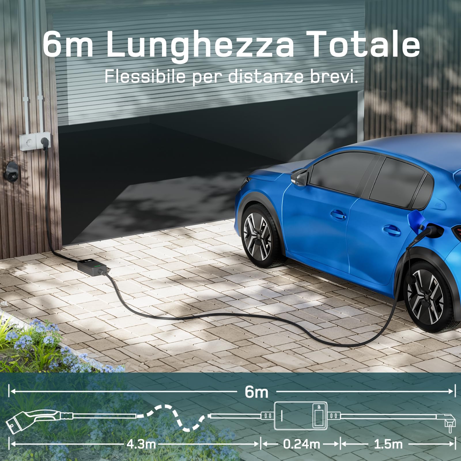 dé Cavo Ricarica Auto Elettrica Tipo 2 Schuko 3,7kW [6m | Monofase| 6/8/10/13/16A] Carichino Auto Elettrica con LCD Controllo Digitale Compatibile con Model 3/Y, e-208, Fortwo, Q4 e Altri EV/PHEV