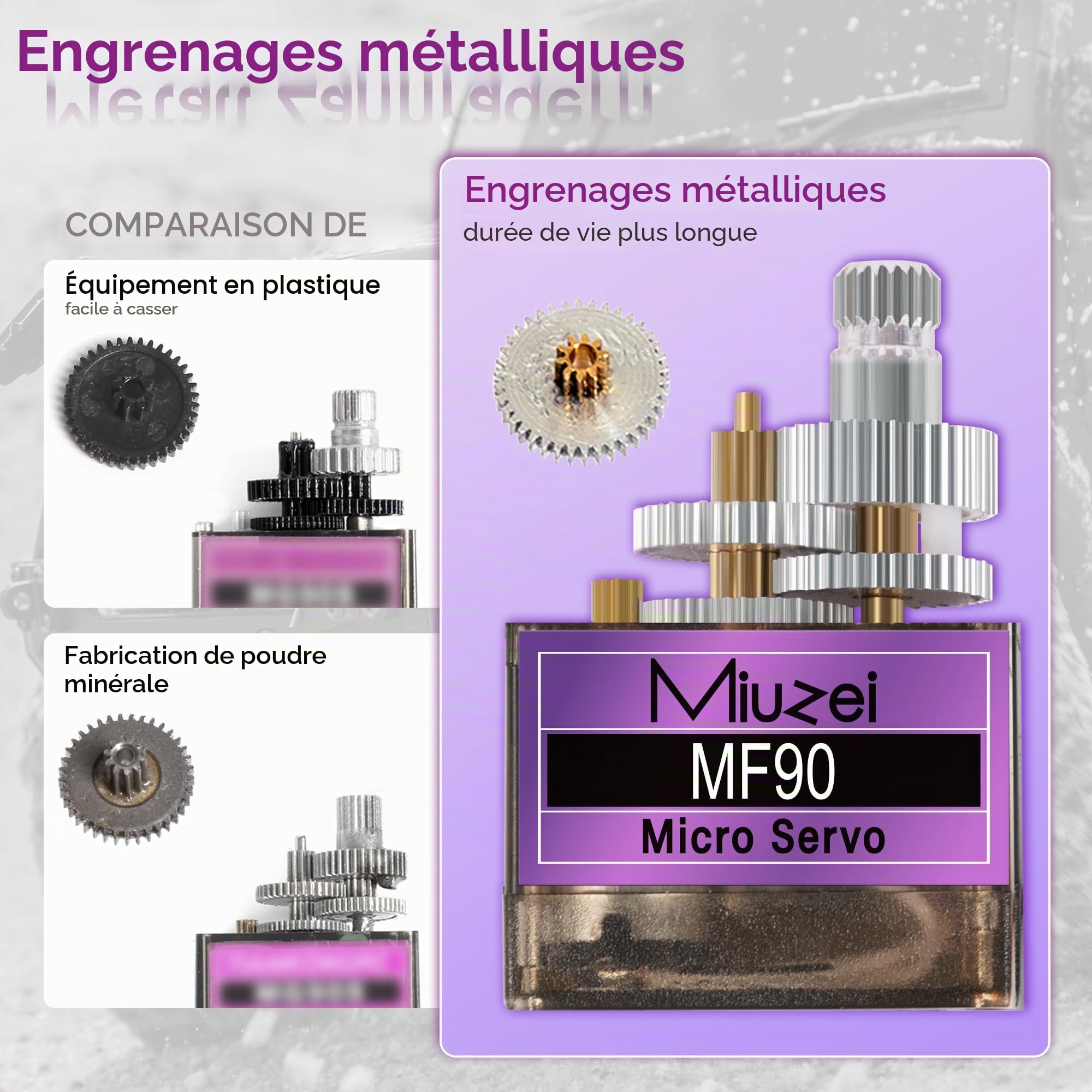 Miuzei Lot de 10 Engrenages Servomoteurs en Métal RC 9G Micro Servo 180 ° Mini Moteur pour Arduino Modélisme Robot Bras Avion 1/10 1:8 Voiture Bateau avec Câble Servo Corne