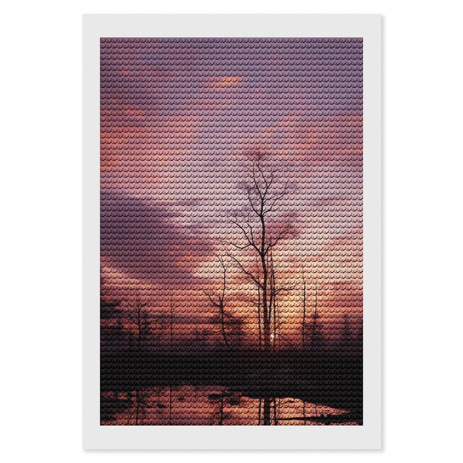 Pink Dusk Background Diamond Art Kits for Adult Round Full Drill Diamond Dots Paintings for Beginner Picture Art DIY Diamond Painting Kits 5D Diamond Art Painting for Home Wall Decor 8"x12"