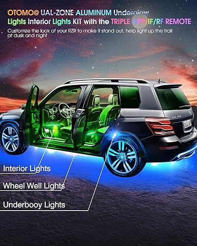 Miniatura 4 de OTOMO 4Pods Offroad - Kit de luces LED RGB de neón bajo brillo bajo la carrocería con aplicación, RF e IR + doble zona, 4 tiras de luces interiores