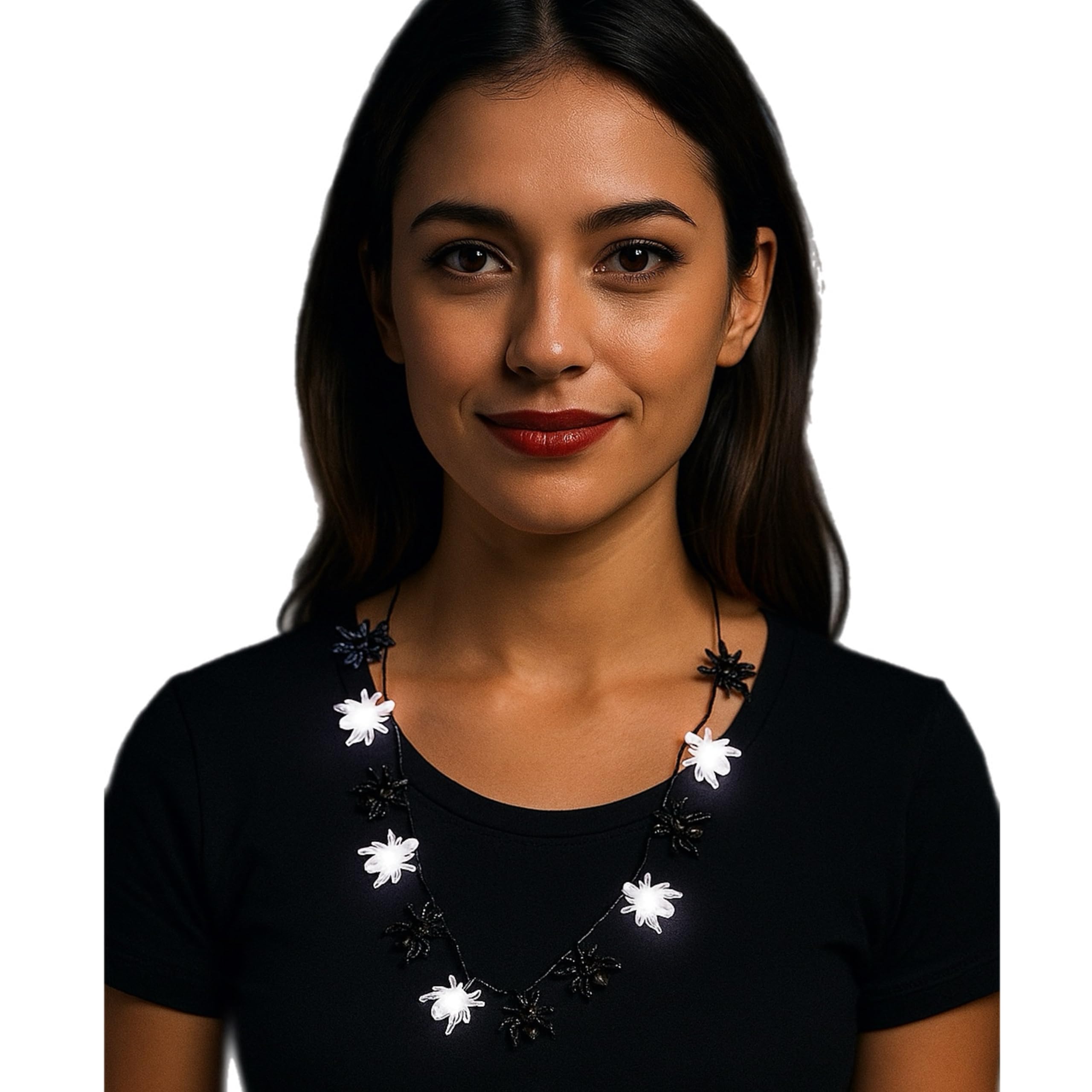 eBoutik - Novelty Halloween Light-Up Necklace - Spooky LED String Lights with Pumpkin, Skull and Ghost Decorations for Party Favours for Kids & Adults (Spider)