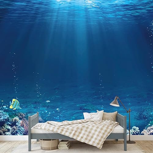 SIGNWIN Mural de pared bajo el agua con arrecife de coral y peces coloridos, papel tapiz autoadhesivo extraíble, decoración de pared para