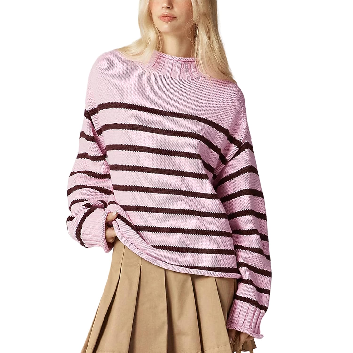 Women's Oversized Roll Neck Sweater, Chunky Knit - Image 8