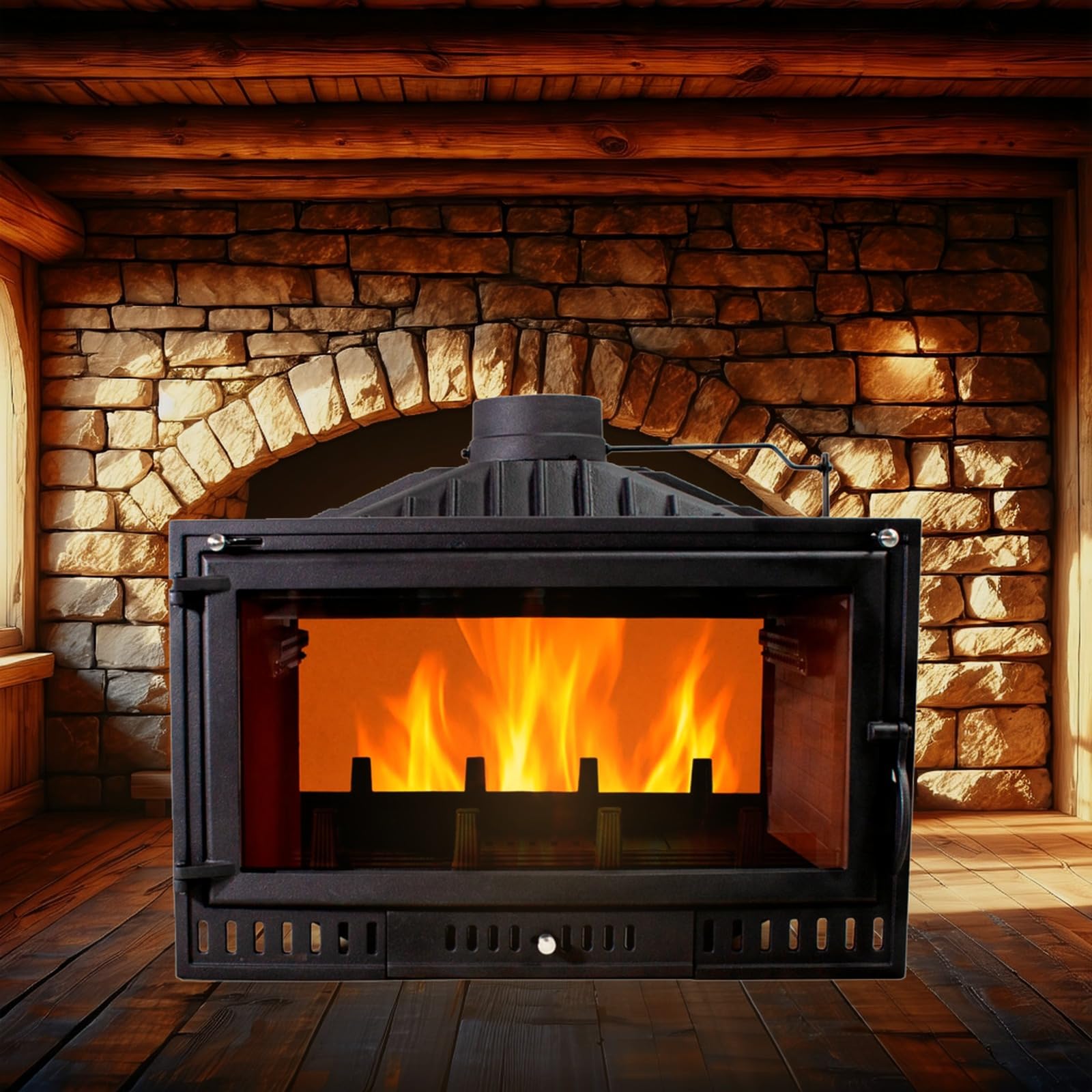 EIDER BIOMASA Hogar de Leña HOGAR 90 2 Caras – Chimenea de Leña de Doble Cara – 16,28 kW – Hierro Fundido – Rendimiento 78% – hasta 315 m³ – Doble Combustión