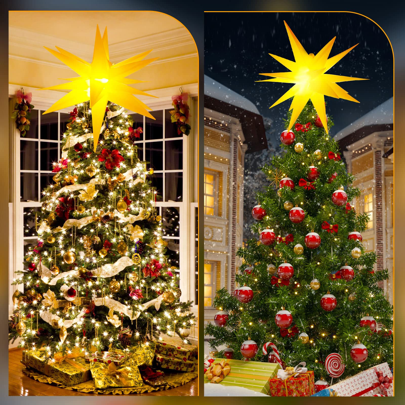 23 Inch Christmas Moravian Star Light Moravian Tree Top 3D LED Hanging Star Light with Timer Function Porch Light Holiday Xmas Decoration for Indoor Outdoor (Gold)