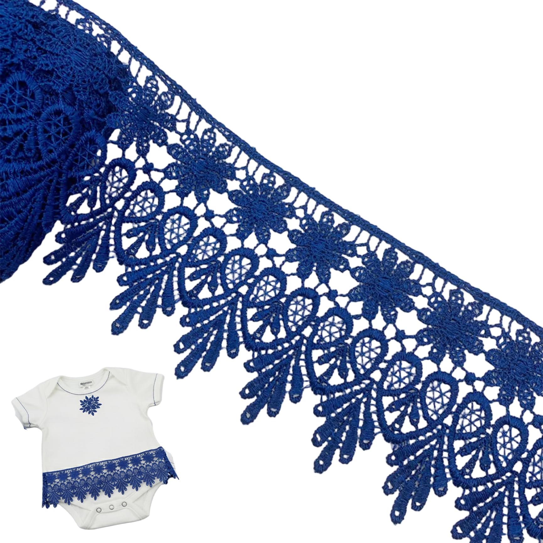 Encaje floral azul marino de 8,5 cm de ancho, tela bordada resistente para decoración de bodas