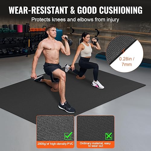 Miniatura 4 de VEVOR Large Exercise Mat, 12'x6'10'x6'9'x6'8'x6'8'x5'7'x5'6'x4' (7mm) Extra Thick, Non Slip High Density Premium Workout Mat, Exercise Yoga Mat for