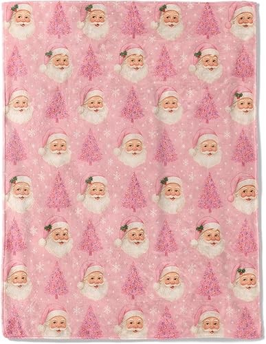 Manta decorativa de Navidad, decoración retro con estampado de copos de nieve de Papá Noel y árbol, mantas de invierno de franela suave para sofá,