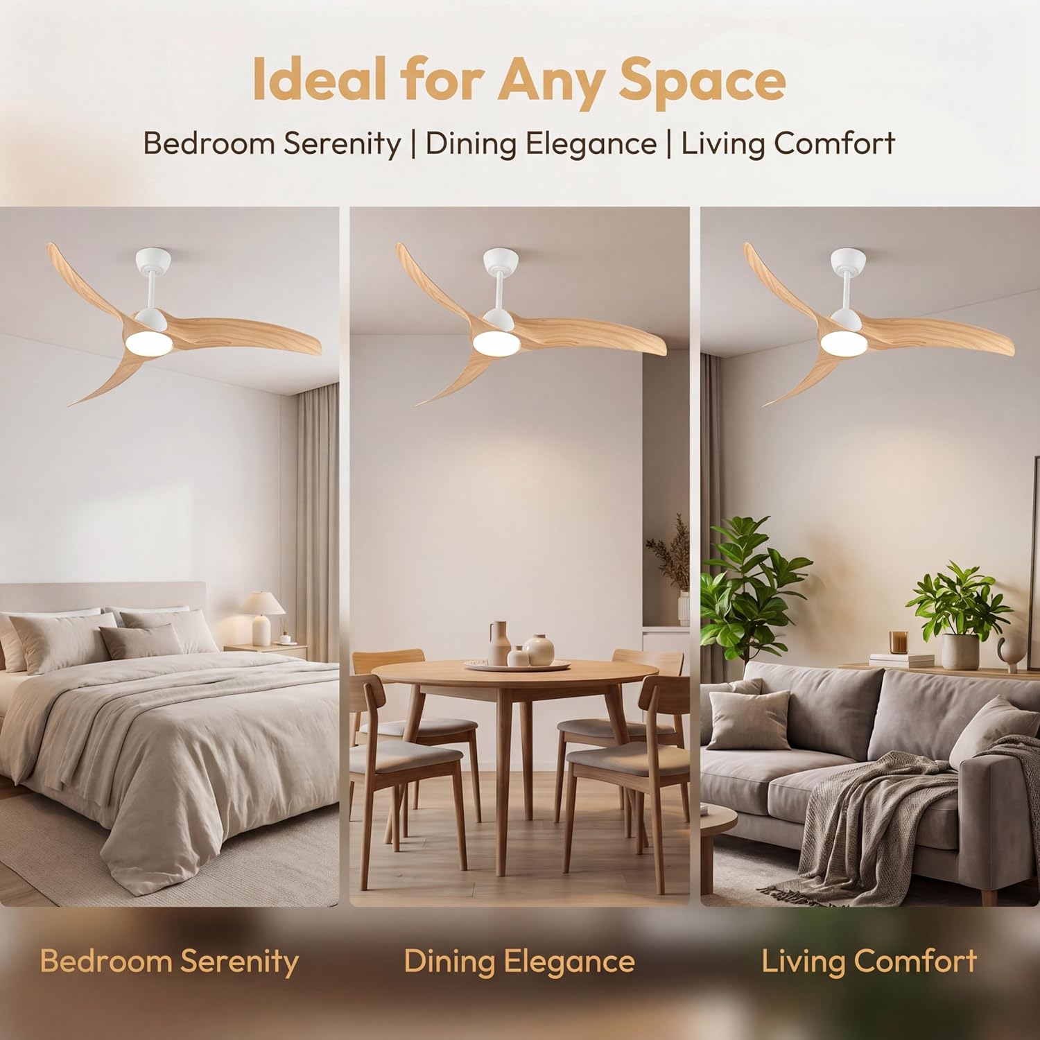 52 Inch Low Profile Ceiling Fan with Light, Flush-Mount Ceiling Fan with Remote, Quiet DC Motor, 3 Color Temperatures Dimmable LED, 3 Blade Modern Ceiling Fan for Bedroom, Living Room