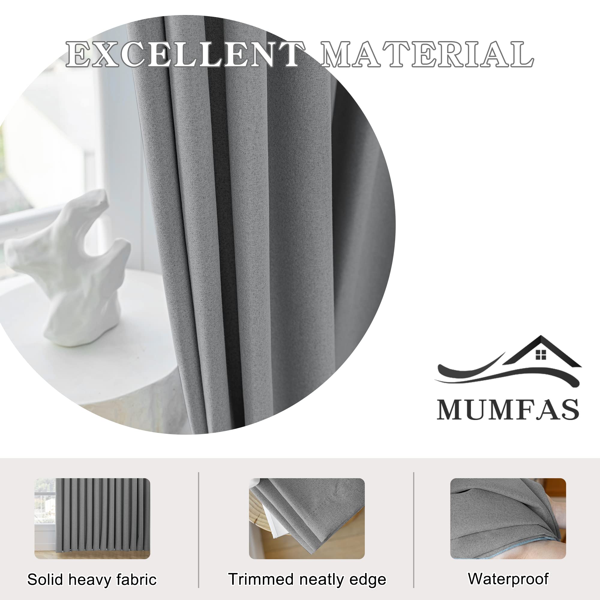 MUMFAS Tenda oscurante a pieghe grigio chiaro in finto lino, per camera da letto, soggiorno, sala riunioni, sala da pranzo, hotel, patio, porta, 137,2 x 182,9 cm (lunghezza x larghezza x altezza)