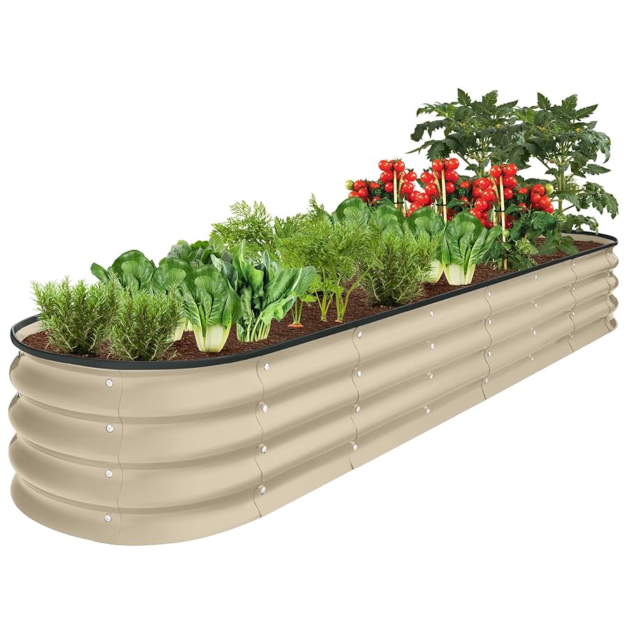 Best Choice Products 8x2x1ft Outdoor Metal Raised Garden Bed, Oval Deep Root Planter Box for Vegetables, Flowers, Herbs, and Succulents w/ 108 Gallon Capacity - Beige
