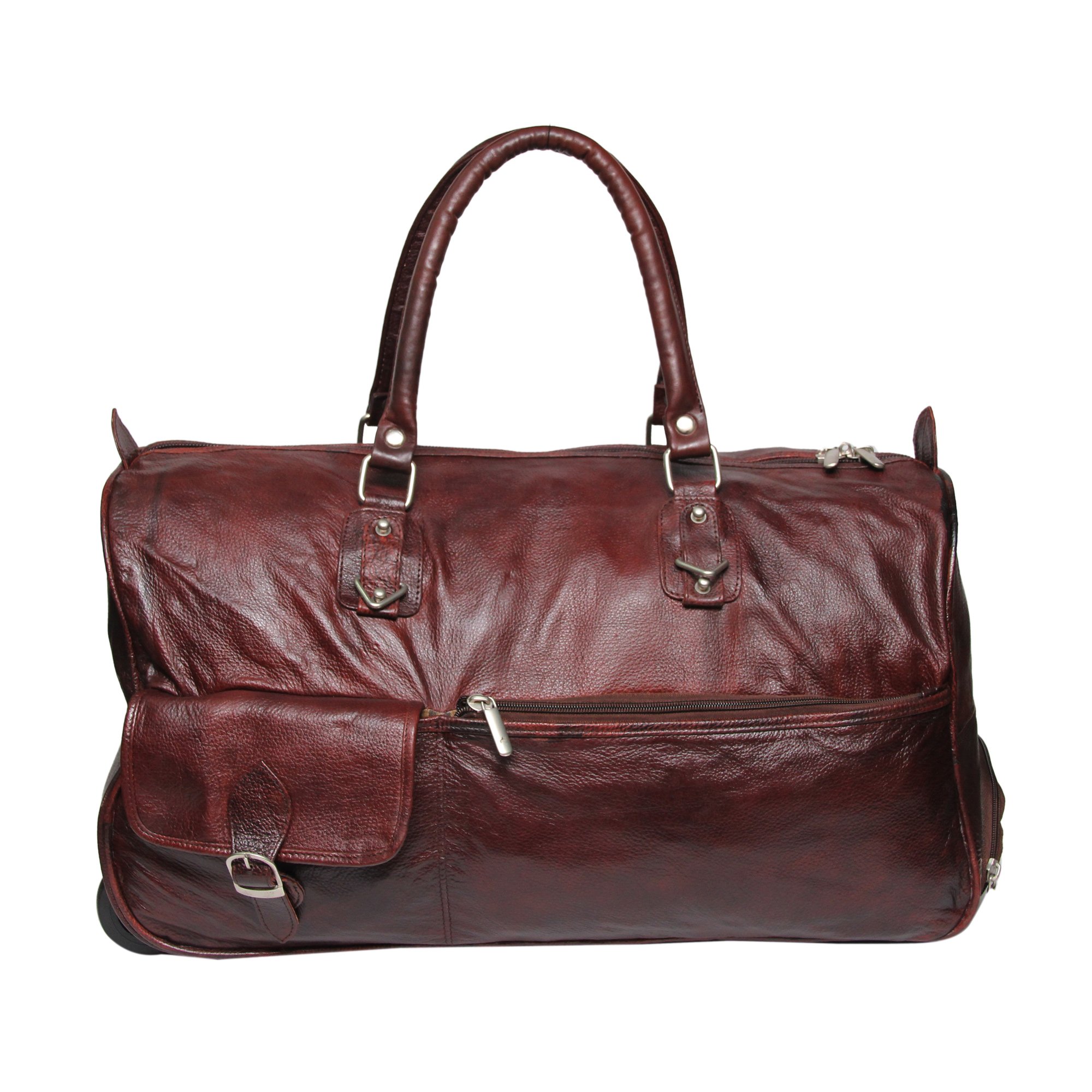 C Comfort Pure Leather 1400Cms Brown Softside Duffel Travel Duffle Trolley Bag with Wheels and Lock