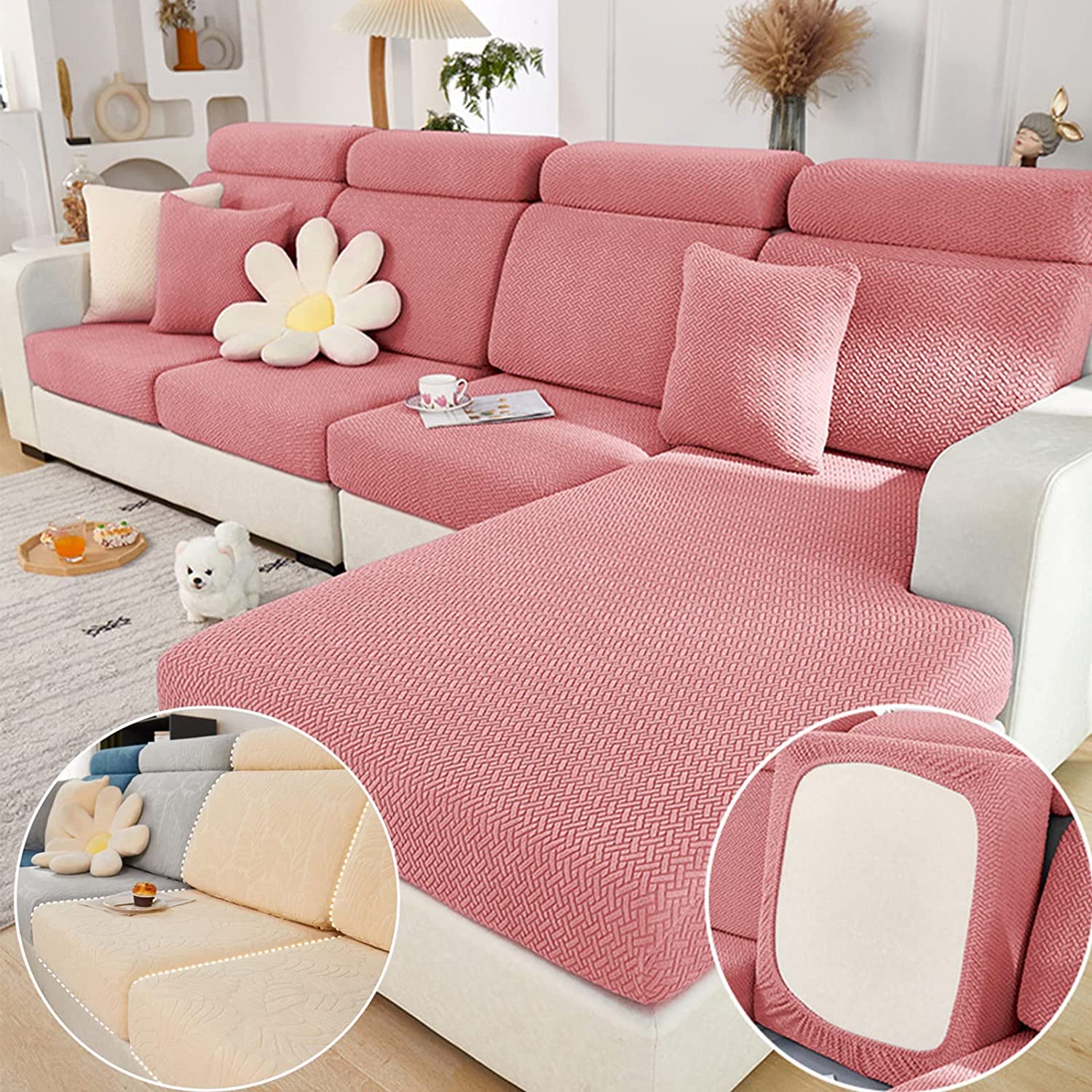 Magic Sofa Covers Magic Sofa Couch Covers 2024 New Wear-Resistant Universal Sofa Cover Stretch for Sectional Slipcovers (Texture-Pink,Extra Large Single Seat Cover)