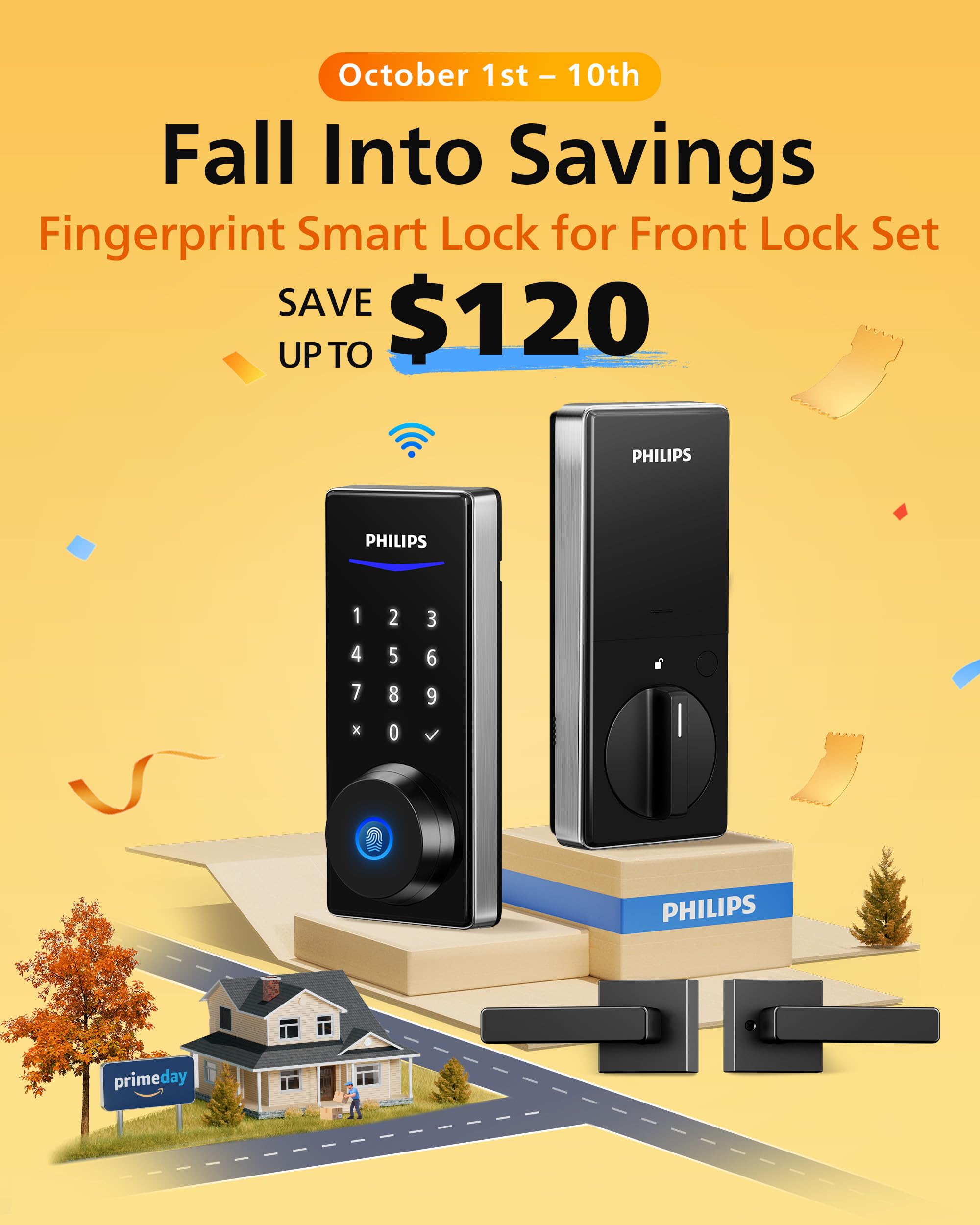 Philips WiFi Smart Lock with Handle, Fingerprint Keyless Entry Door Lock with WiFi Bridge, Smart Locks for Front Door with Handle Set, APP Remote Control, Work with Alexa&Google Assistant, Auto-Lock