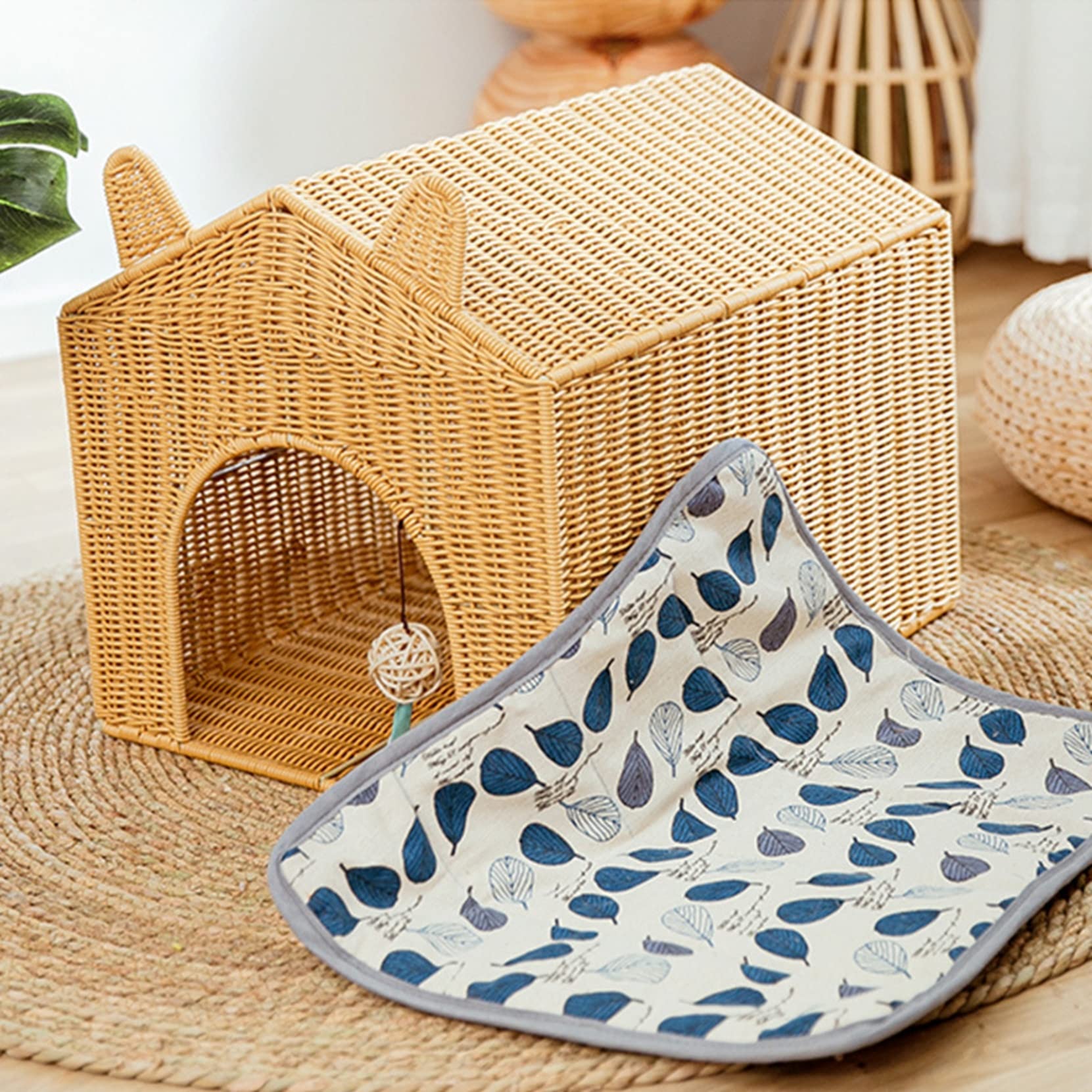 Amazon.co.jp: 藤編みハウス 猫 犬 ラタン 天然素材 ペット用 夏用 猫