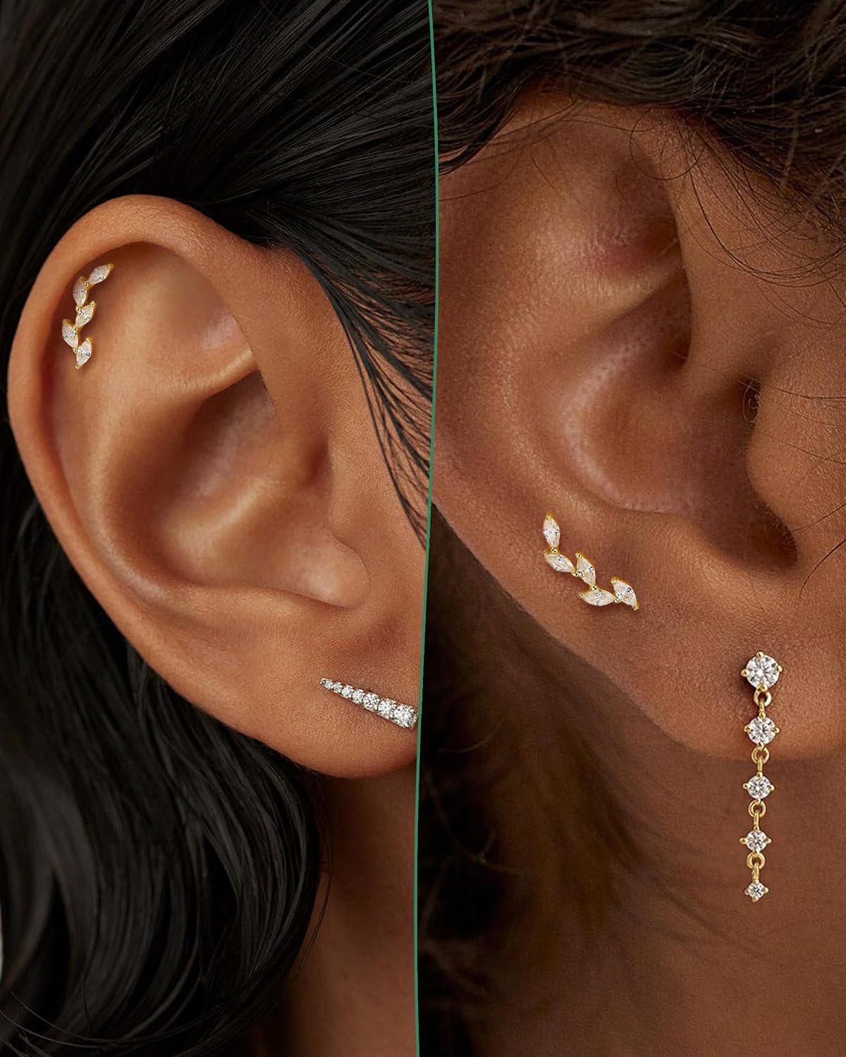 COCHARM 14K Gold Plated Cartilage Earrings Stud 925 Sterling Silver Helix Earrings for Women Internally Thread Flat Back Earrings