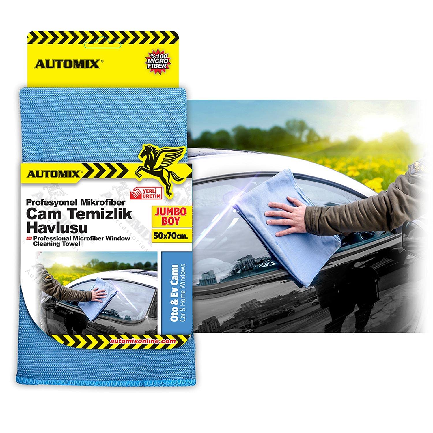 Automix Cam Temizlik Bezi 50x50 Cm | Çiziksiz ve Yüksek Emici Oto Bezi | Pratik Temizlik