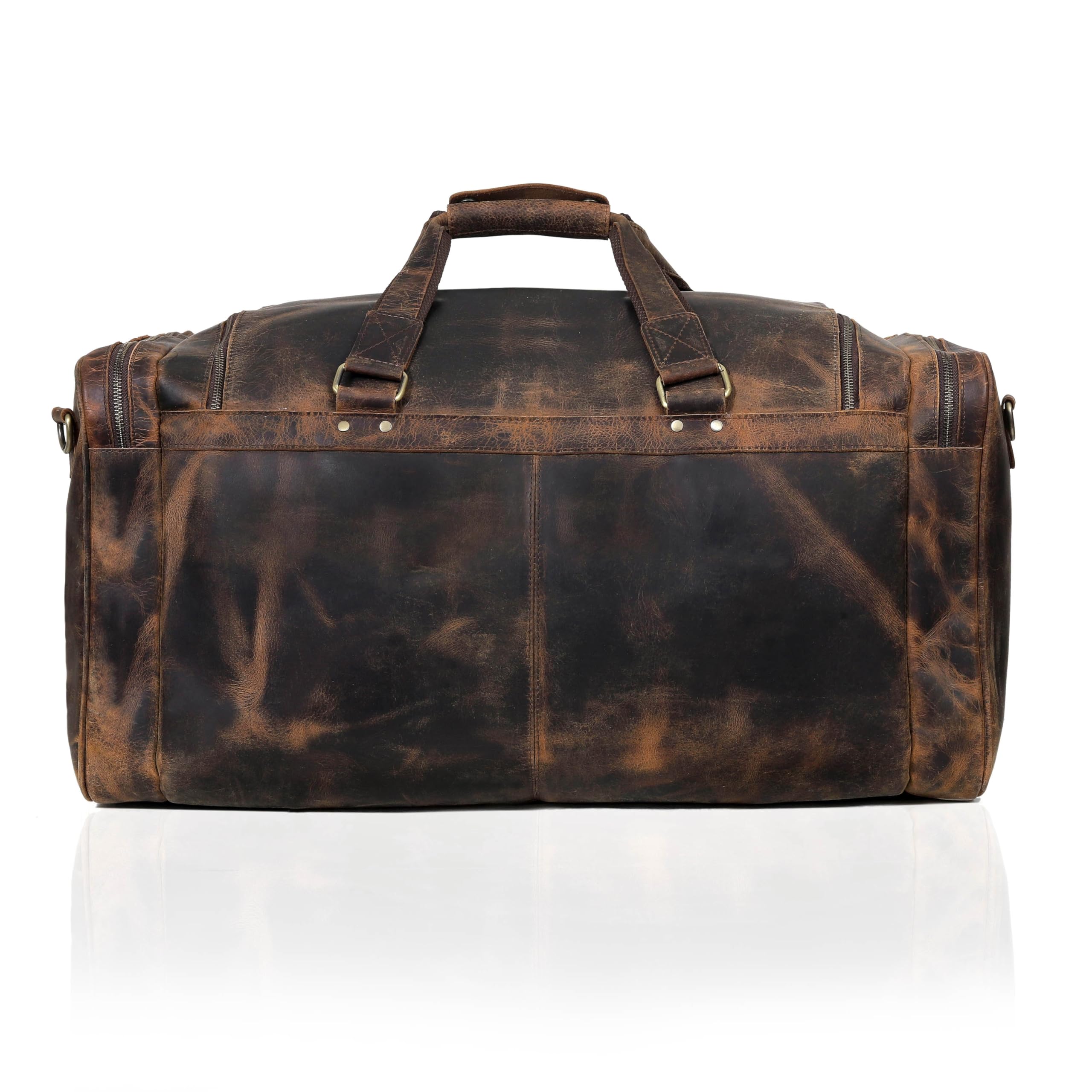 Premium Duffel Taschen für Männer Holdall Leder | Reisetasche | Wochenend-Duffle-Tasche | Dunkelbraun | Groß 24 x 12x 11 Zoll