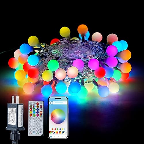 LiuZpatial - Luces de Navidad inteligentes para interiores, 33 pies, 100 luces LED con forma de globo enchufable, aplicación y control remoto,