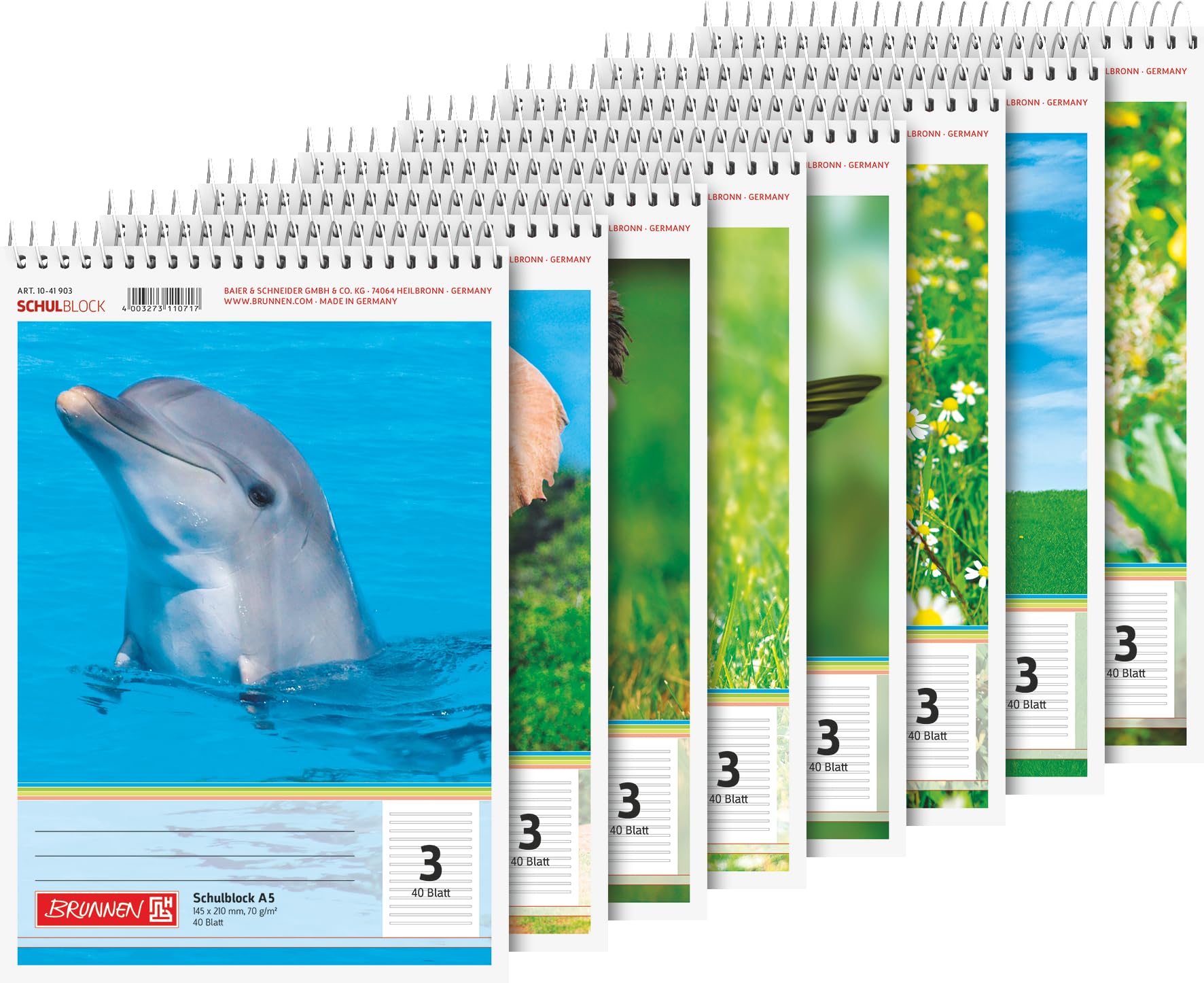 Brunnen 1041903 School Notepad Line Style 3 (A5, 40 Sheets, Ruled, Spiral Bound)