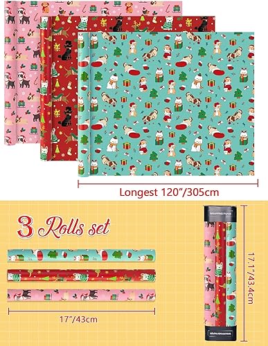 Miniatura 2 de Rollos de papel de regalo de Navidad para perros, 3 rollos de papel de regalo de Navidad de 17 x 120 pulgadas, papel de regalo de Navidad, papel de