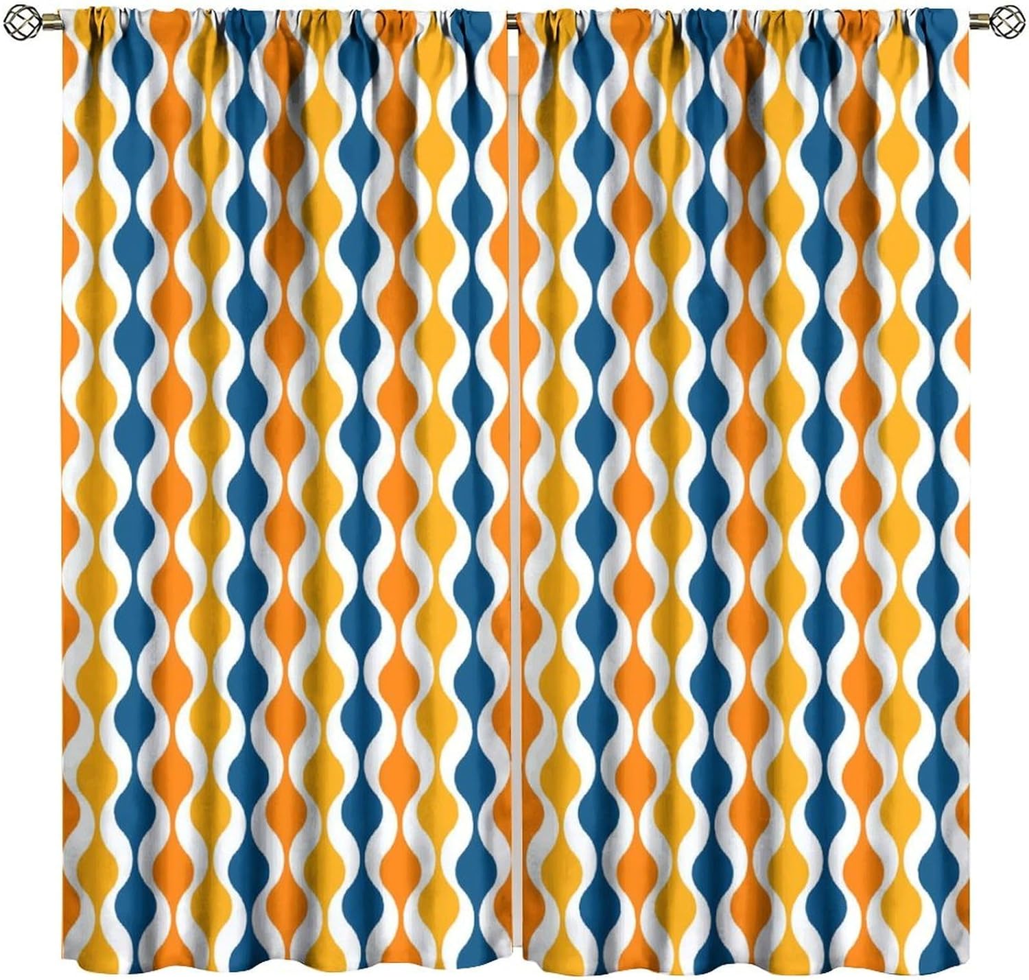 Mid Century Curtains Geometric Blue Orange Yellow Pattern Print Blackout Window Drapes for Bedroom Living Room Kitchen Cafe （W21xL54 Inch） x2 Panels