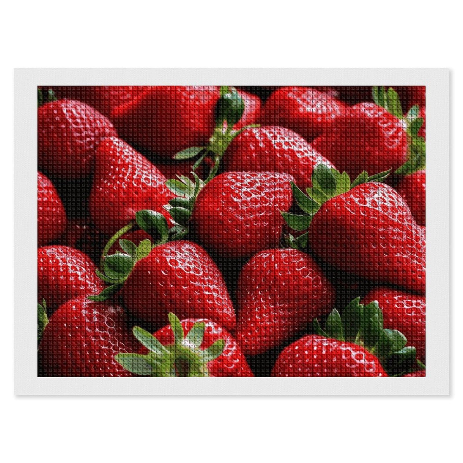 Fresh Strawberries Diamond Art Kits for Adults, DIY 5D Diamonds Painting Kits for Beginner, Round Full Drill Diamond Dots Painting, 12"x16" Diamonds Pictures Gem Art and Crafts Wall Decor