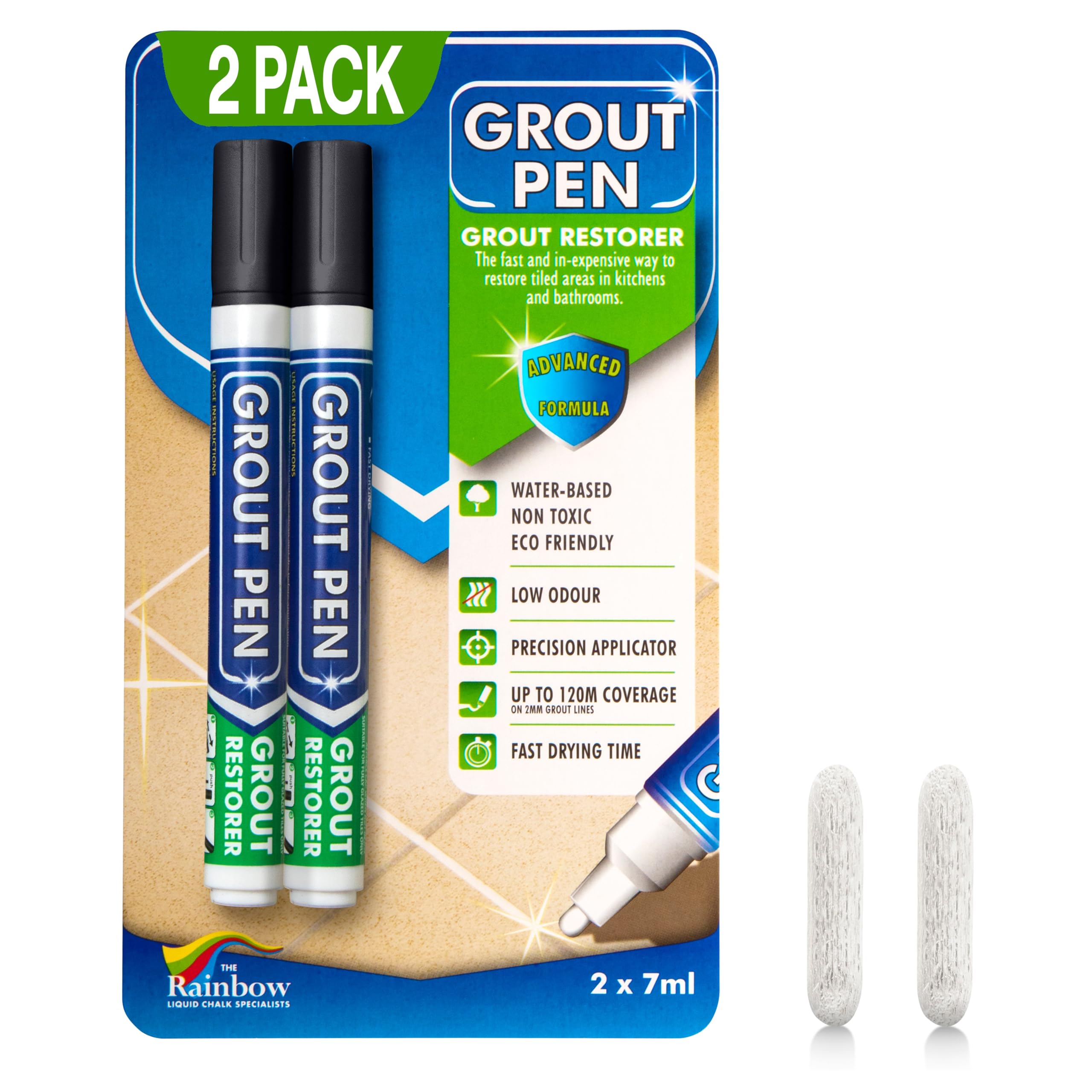 Paquete doble (negro) Grout Pen para juntas suelo - Diseñado para restaurar lechada de baldosas en baños y cocinas