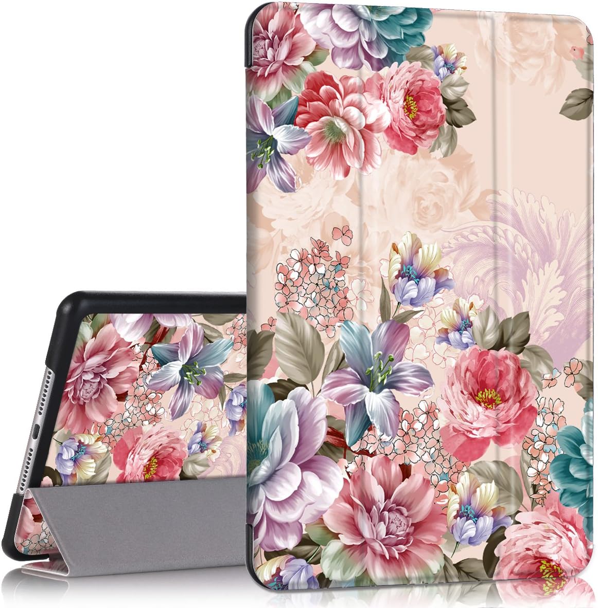 Hocase iPad Mini 4 Case, PU Leather Smart Case w/Cute Floral Print, Auto Sleep/Wake Feature, Microfiber Lining Hard Back Cover for iPad Model A1538/A1550 (2015) - Peony Flowers