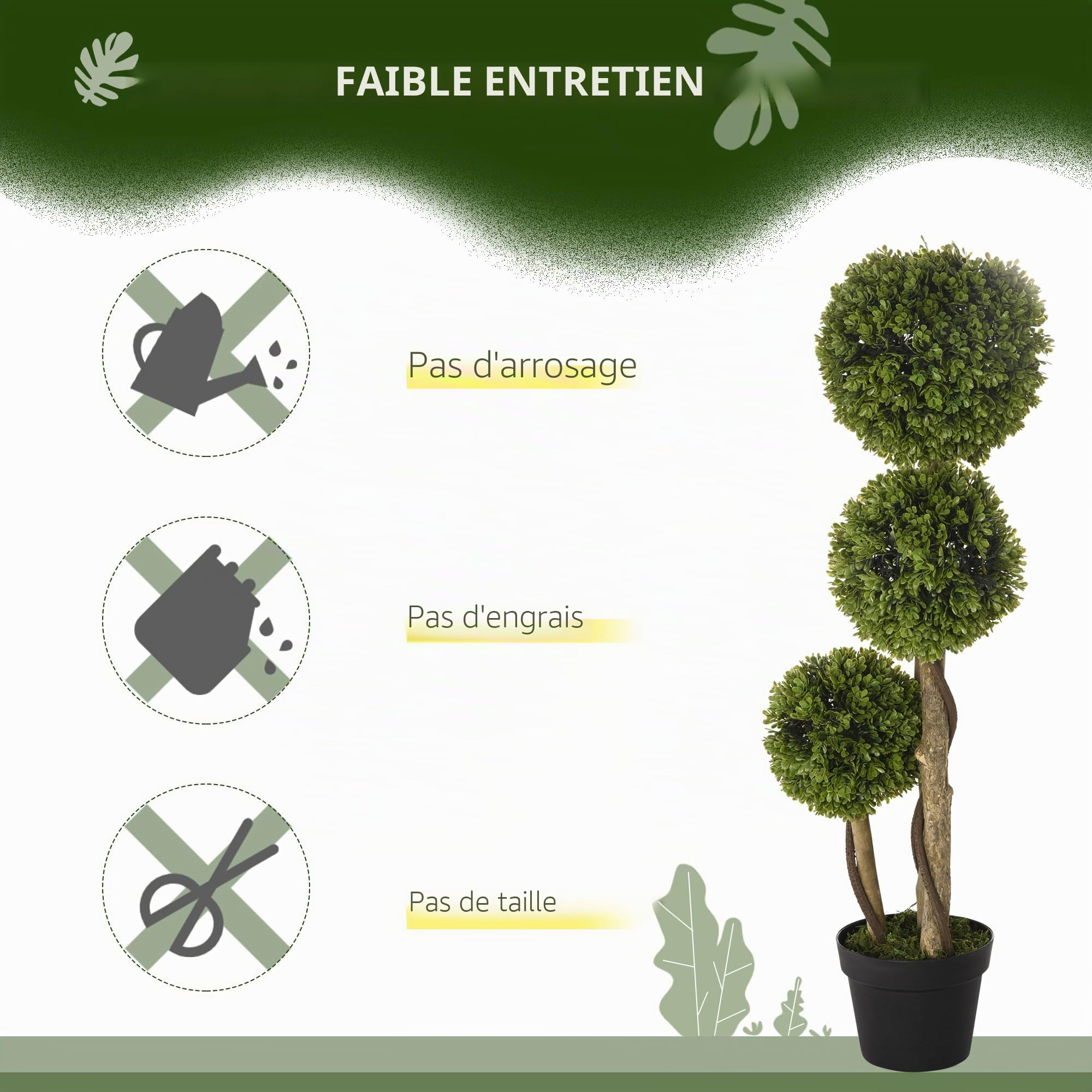 HOMCOM Arbres topiaires artificiels Anti-UV en Pot 90cm Vert Clair | Boule de buis, plantes artificielles, décoration intérieure et extérieure