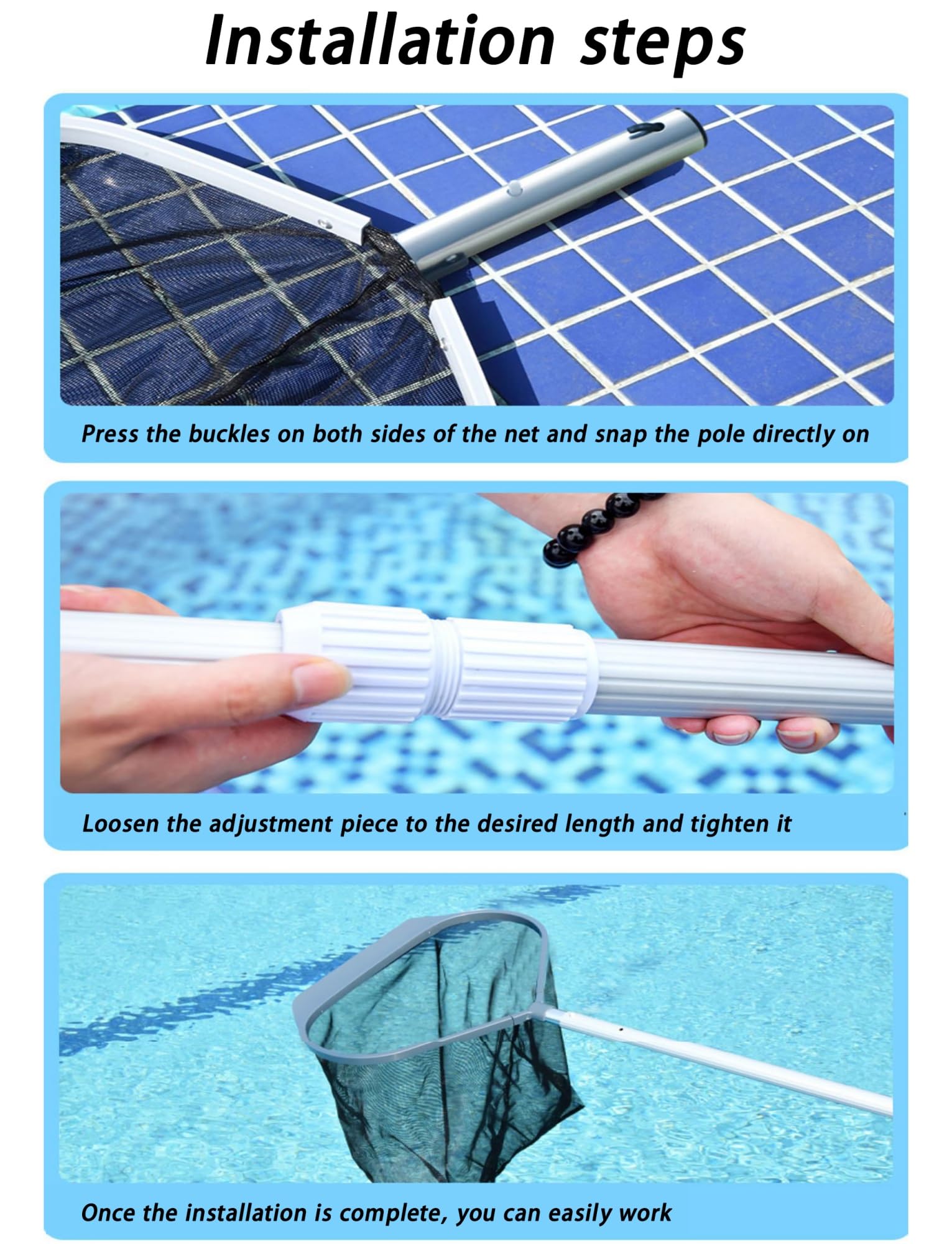 Questo retino per Piscina Resistente, retino per la Pulizia delle Foglie della Piscina, retino a rastrello per Foglie della Piscina con Maglia fine Adatto a Tutti i Pali Standard (300 cm/118