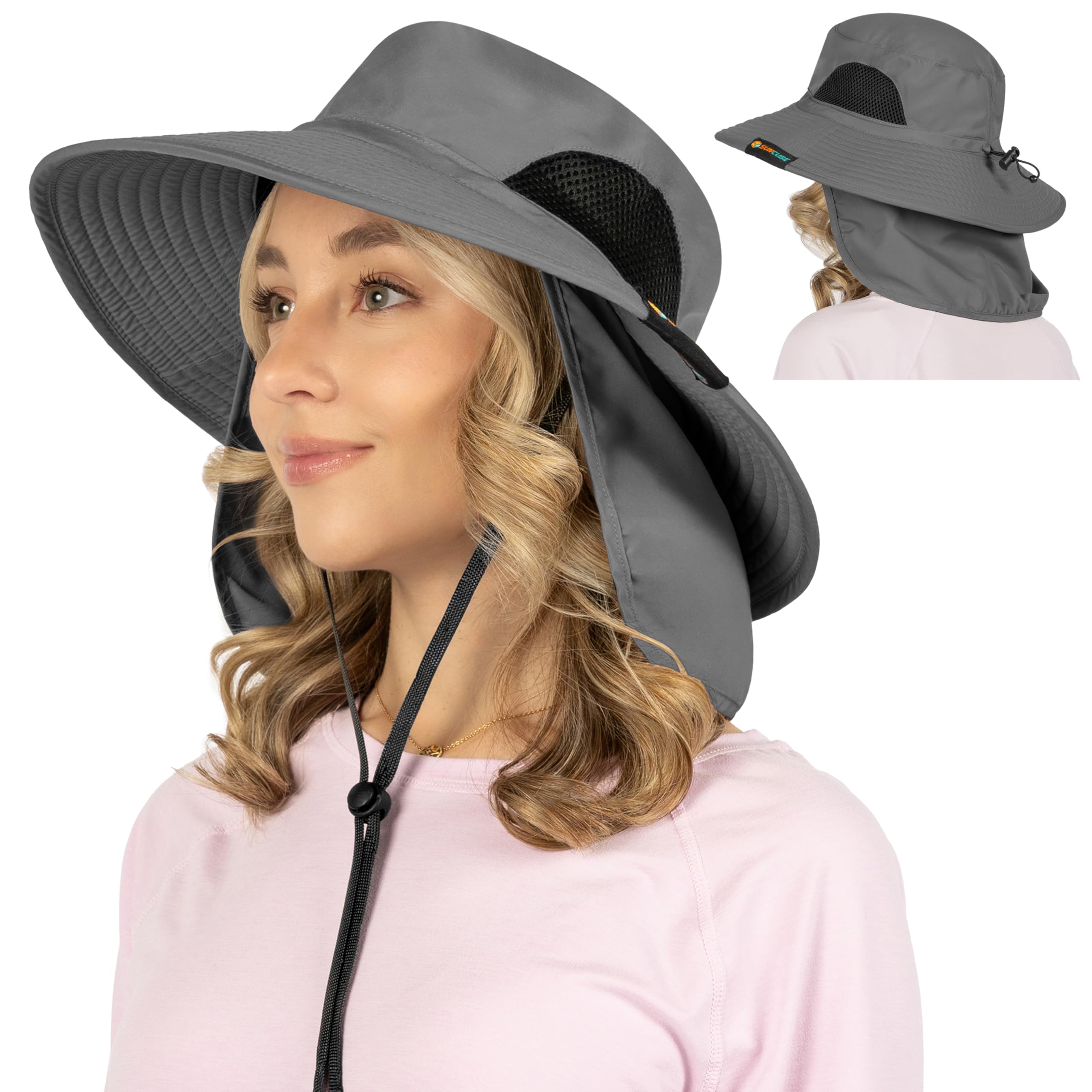 SUN CUBE Sombrero de ala ancha para hombres y mujeres, sombreros de pesca, protección solar UV, sombrero de pescador para hombre, sombrero de pescador, safari, playa, boonie, UPF 50+
