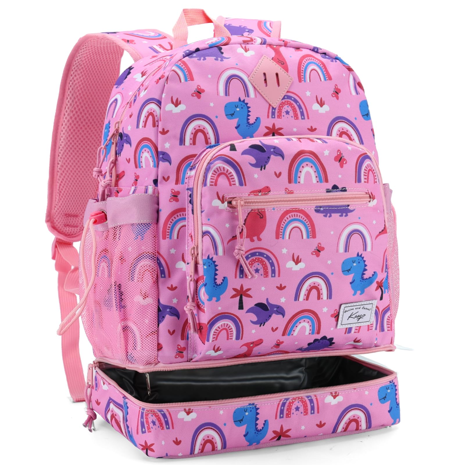 Kasqo Kids Backpack Lunch Bag Set,2-in-1 Insulated Lunch Backpack for Toddler Boys Girls Bookbag Schoolbag for Preschool Elementary Kindergarten,Pink Dinosaur