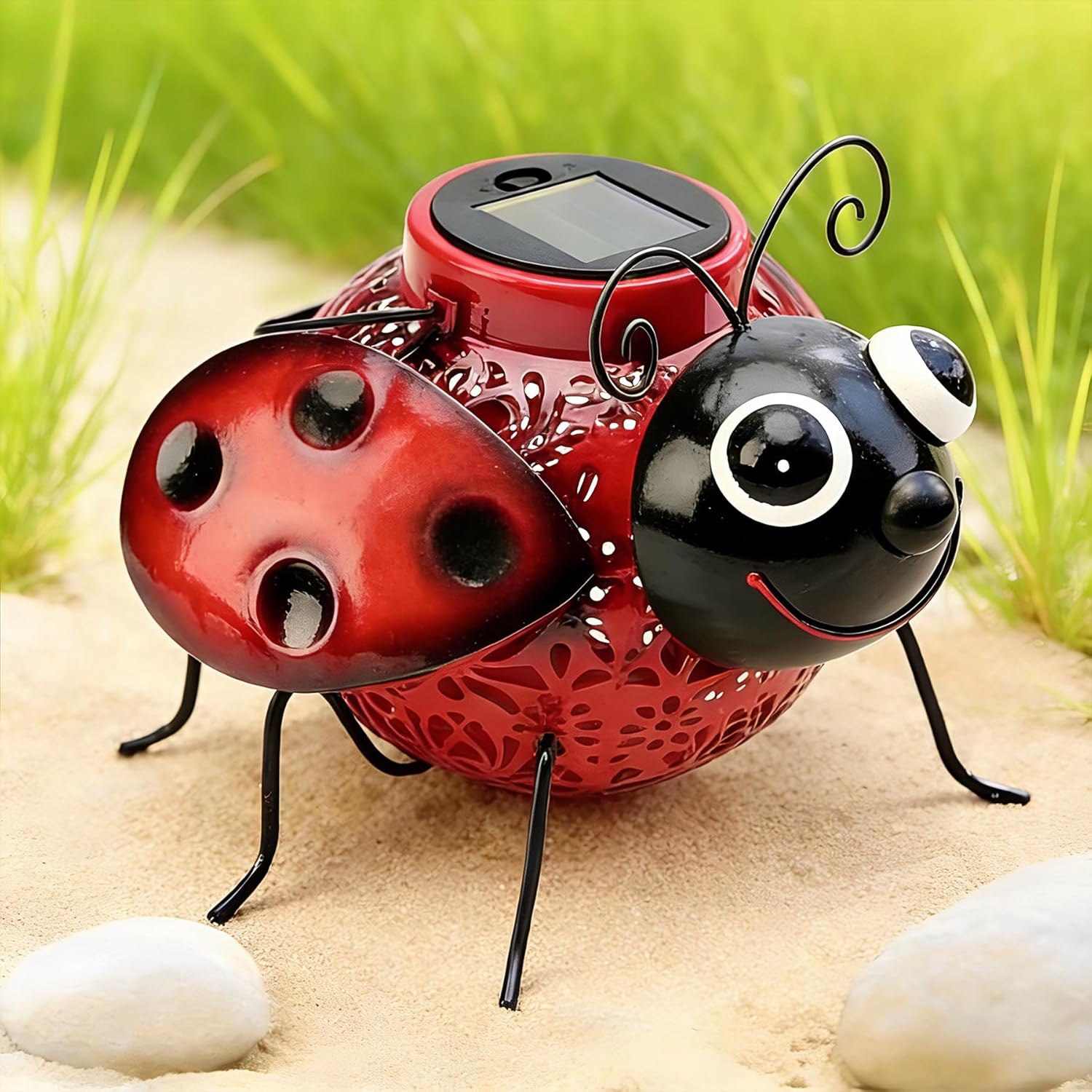 Teaeeno Ladybug Solar Lantern Pattern Light, Hanging Waterproof LED Solar Lights Outdoor Decorative,Sun-Powered Tabletop Lanterns,Metal Solar-Powered Lantern Outdoor