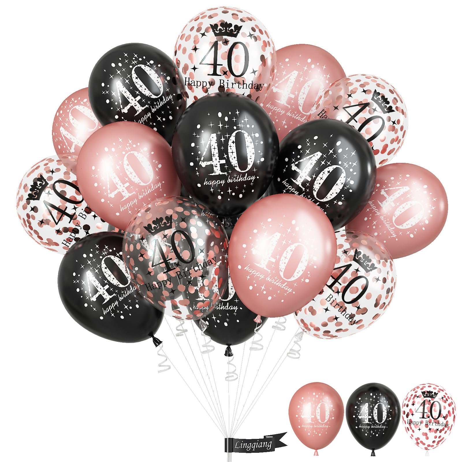 Photo 1 of Black Rose Gold Happy 40th Birthday Balloons, 15 Pieces 40th Birthday Decorations for Women, 40th Latex Helium Balloons for Her Age 40 Years Old 40th Birthday Party Decor Celebration Supplies