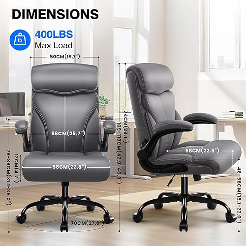 Miniatura 2 de Silla de oficina  Silla ejecutiva de escritorio cómoda transpirable con respaldo alto y soporte lumbar, silla ergonómica de cuero giratoria para